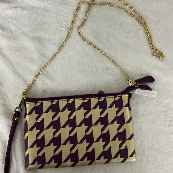 Charming Charlie Gold and Purple Houndstooth Clutch - Picture 2 of 7